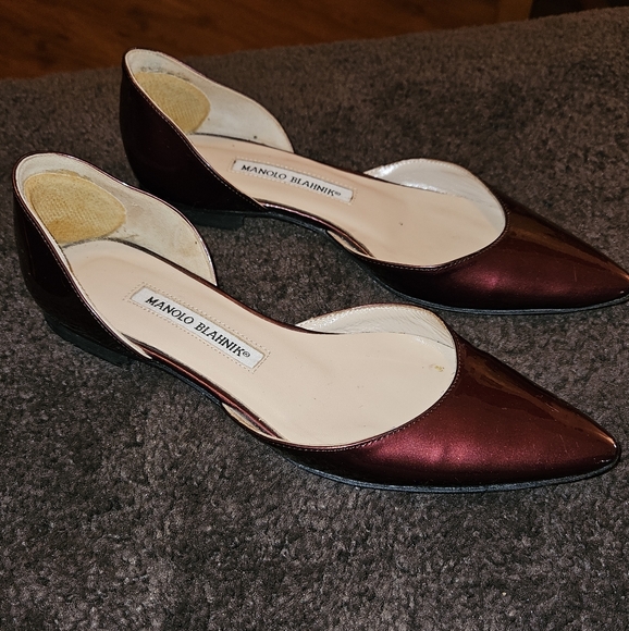 Manolo Blahnik Wine colored Patent Leather Soussa d'Orsay Flats Size 36/5.5 - Picture 2 of 10